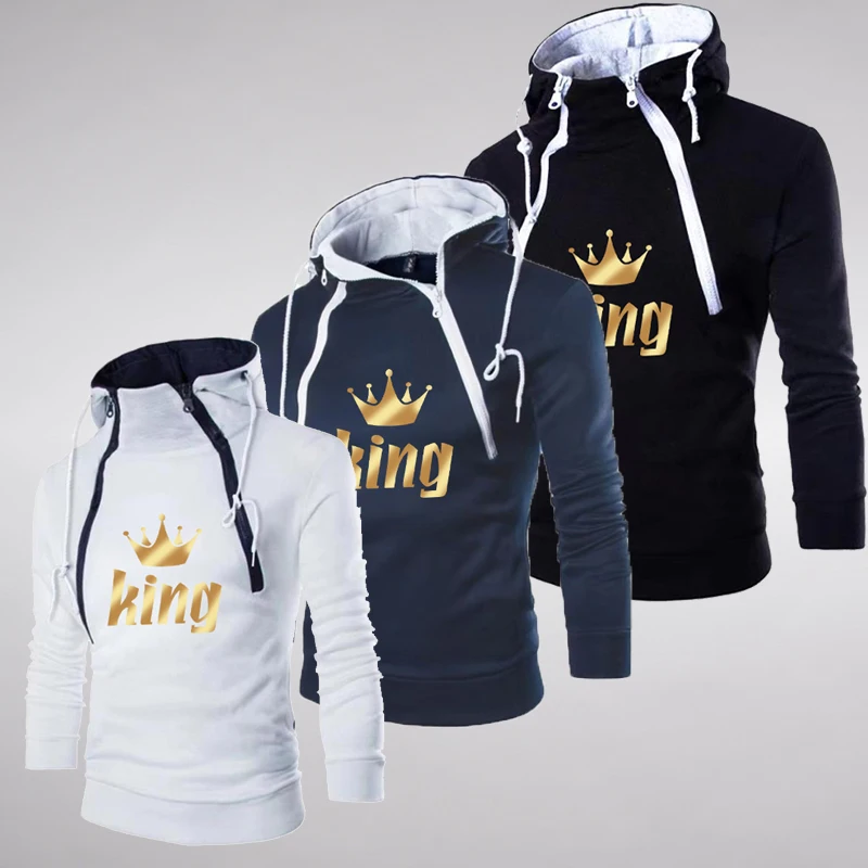 Latest Men's KING Crown Print Autumn/Winter Hooded Casual Drawstring Sweater Double Chain Design Solid Color Print Top
Latest Men's KING Crown Print Autumn/Winter Hooded Casual Drawstring Sweater Double Chain Design Solid Color Print Top