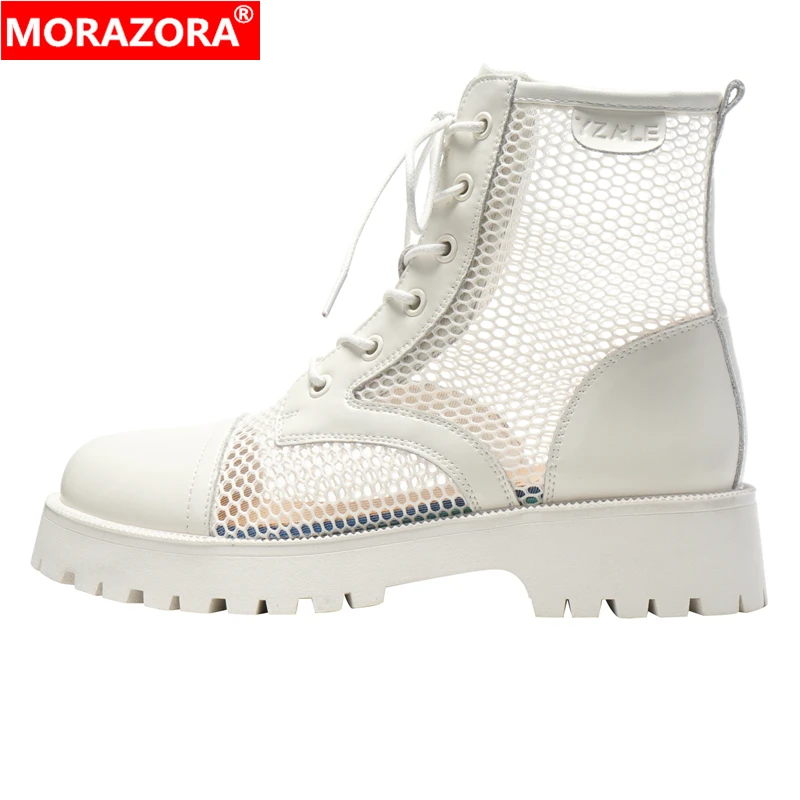 MORAZORA Plus Size 34-42 New Genuine Leather Boots Mesh Summer Boots Lace Up Ankle Boots For Women Black White Cool Ladies Shoes
MORAZORA Plus Size 34-42 New Genuine Leather Boots Mesh Summer Boots Lace Up Ankle Boots For Women Black White Cool Ladies Shoes