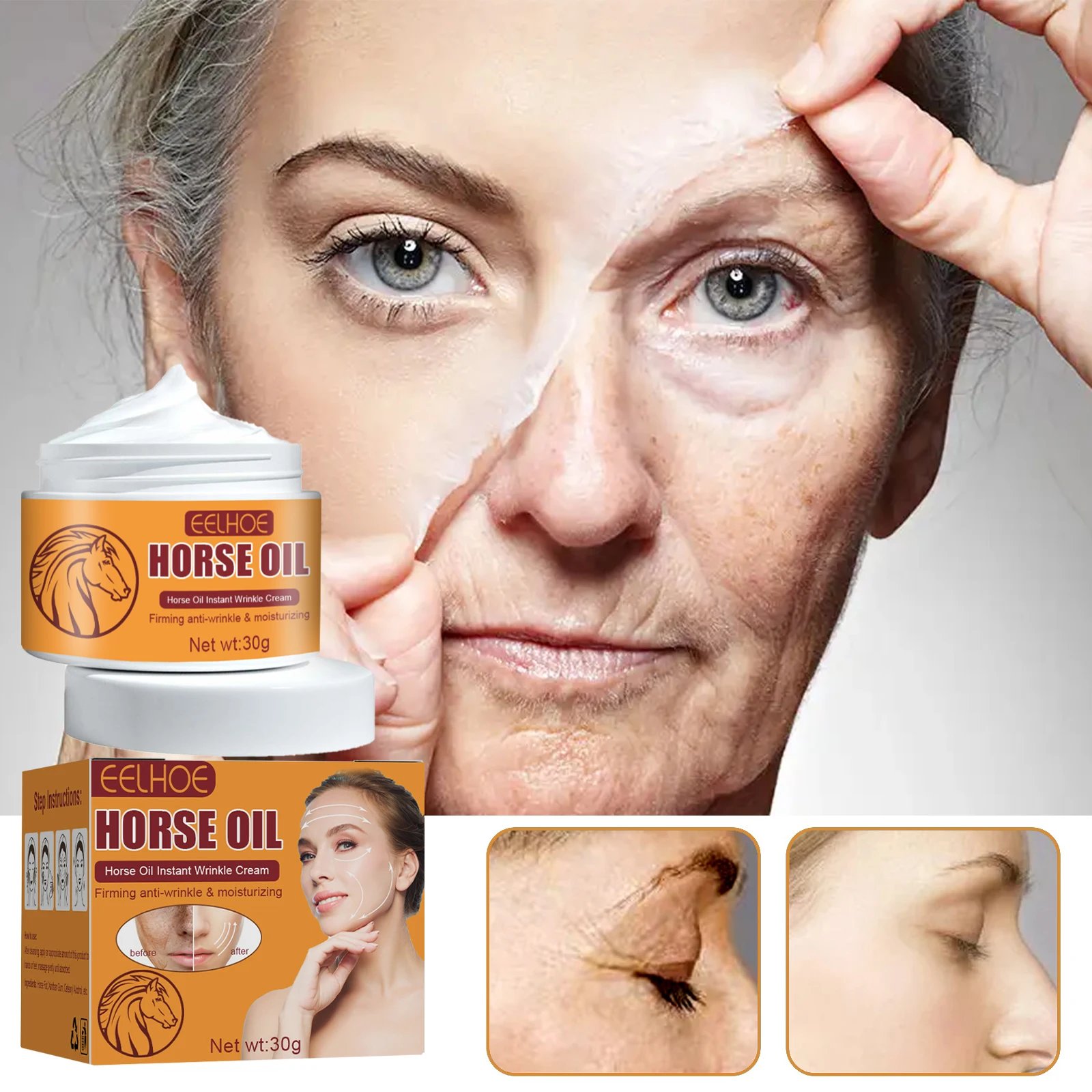 Horse Oil Instant Anti Aging Anti Wrinkle Face Cream Tighten Fine Lines Fade Spots Tender Skin Reduce Wrinkles and Protect Skin
Horse Oil Instant Anti Aging Anti Wrinkle Face Cream Tighten Fine Lines Fade Spots Tender Skin Reduce Wrinkles and Protect Skin