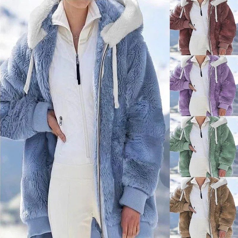 Women's Sweatshirt Ladies Tops Large Size Add Thick Hooded Cardigan Fashion Zipper Solid Color Winter Loose Style Tenafeicc
Women's Sweatshirt Ladies Tops Large Size Add Thick Hooded Cardigan Fashion Zipper Solid Color Winter Loose Style Tenafeicc