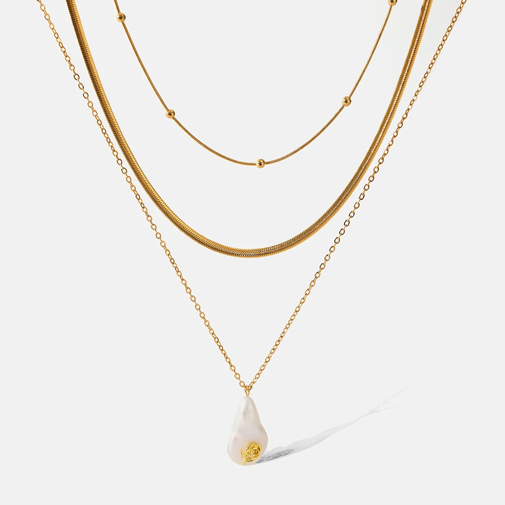 2022 Irregular Natural Pearl Jewelry 18 K Gold Plated Flower Layered Chains Pendant Necklaces for Women Stainless Steel Necklace
2022 Irregular Natural Pearl Jewelry 18 K Gold Plated Flower Layered Chains Pendant Necklaces for Women Stainless Steel Necklace