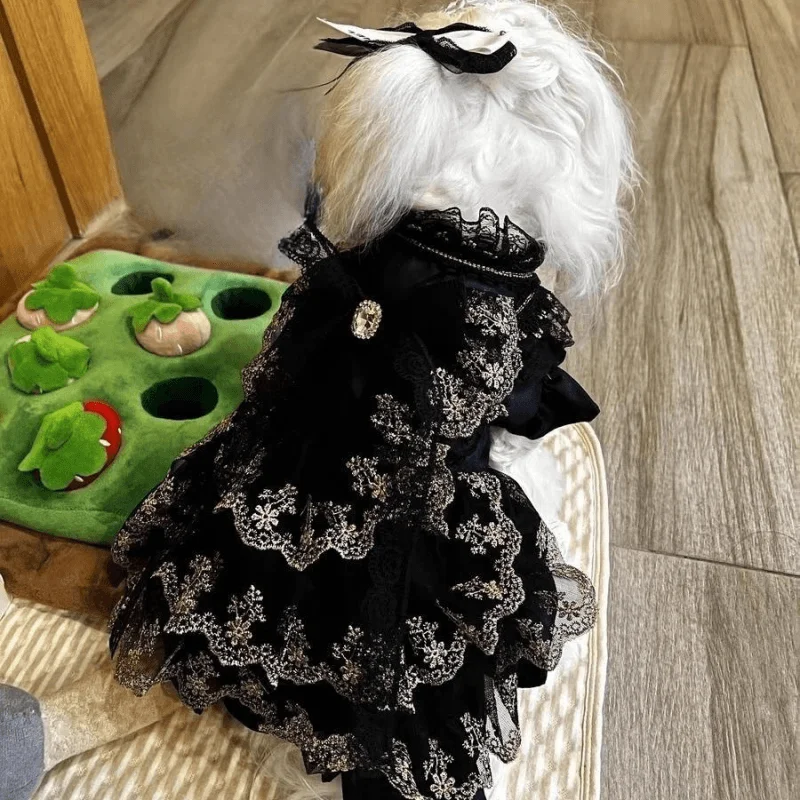

Одежда для собак, черное платье принцессы с бантом и украшениями, на все сезоны, кружевная юбка для котят, щенков, Тедди, чихуахуа