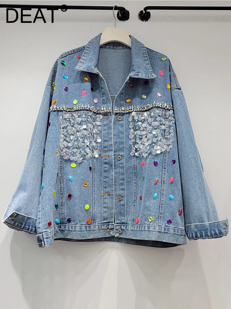 DEAT Women's Denim Coat Turn-down Collar Patchwork Sequins Diamonds Crystal Long Sleeve Jackets 2023 Autumn New Fashion 29L2386
DEAT Women's Denim Coat Turn-down Collar Patchwork Sequins Diamonds Crystal Long Sleeve Jackets 2023 Autumn New Fashion 29L2386