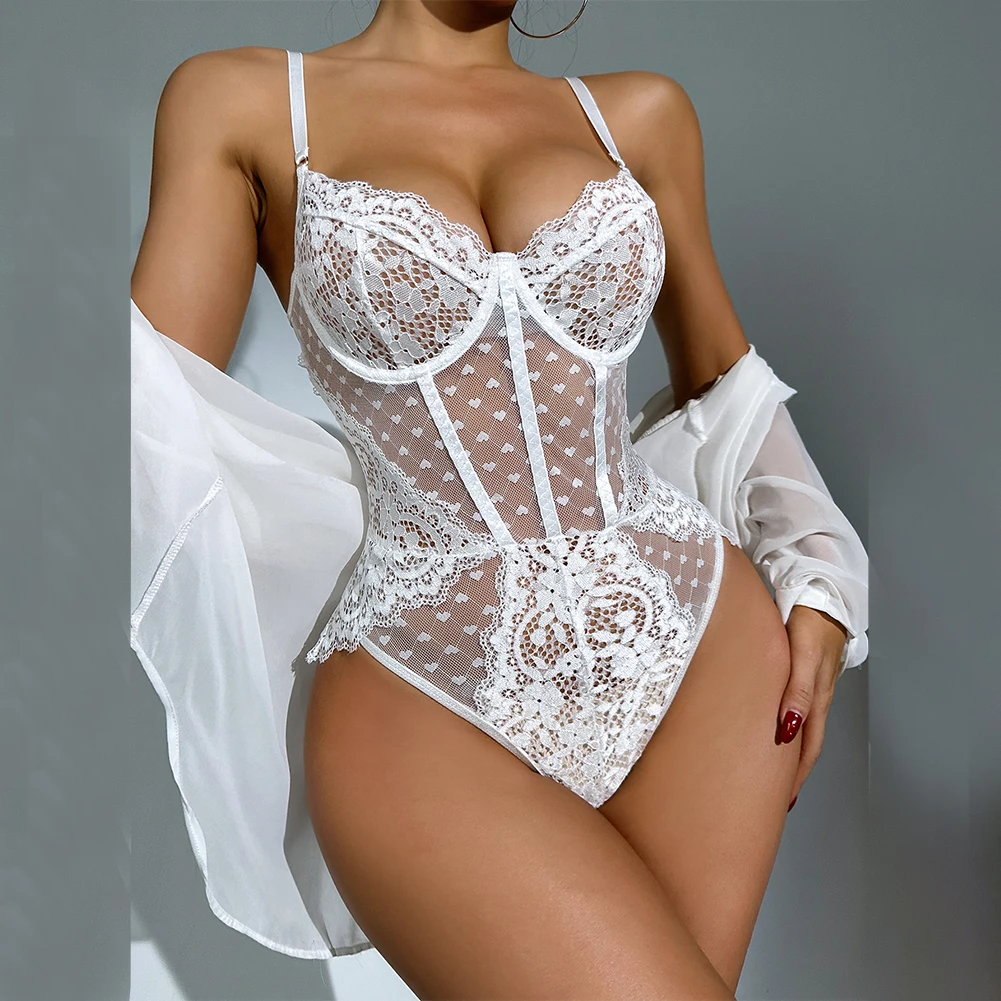 

Women Sexy Lingerie Spaghetti Straps Bodysuit Lace See Though Breathable Teddy Nightwear Backless Clubwear Erotic Underwear