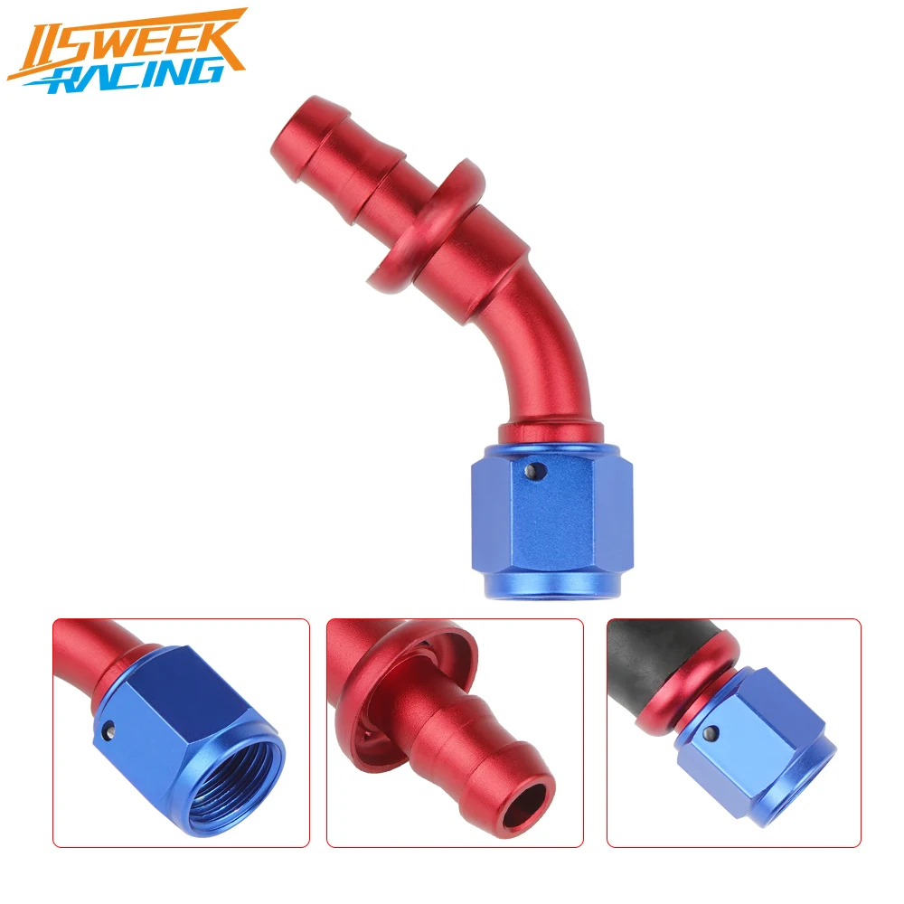 Aluminum Alloy 45 Degree Push Lock Swivel Hose End Fitting Reusable Hose Adaptor Oil Fuel Line Fitting For Rubber Fuel Line
Aluminum Alloy 45 Degree Push Lock Swivel Hose End Fitting Reusable Hose Adaptor Oil Fuel Line Fitting For Rubber Fuel Line
