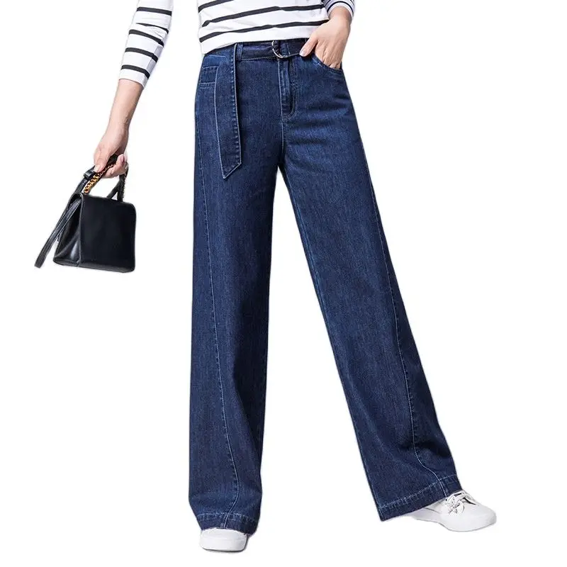 European Style Brand Women's Straight Jeans Wide Leg High Waist Side Stitching Loose Casual Autumn Winter Slack Jeans With Belt
European Style Brand Women's Straight Jeans Wide Leg High Waist Side Stitching Loose Casual Autumn Winter Slack Jeans With Belt