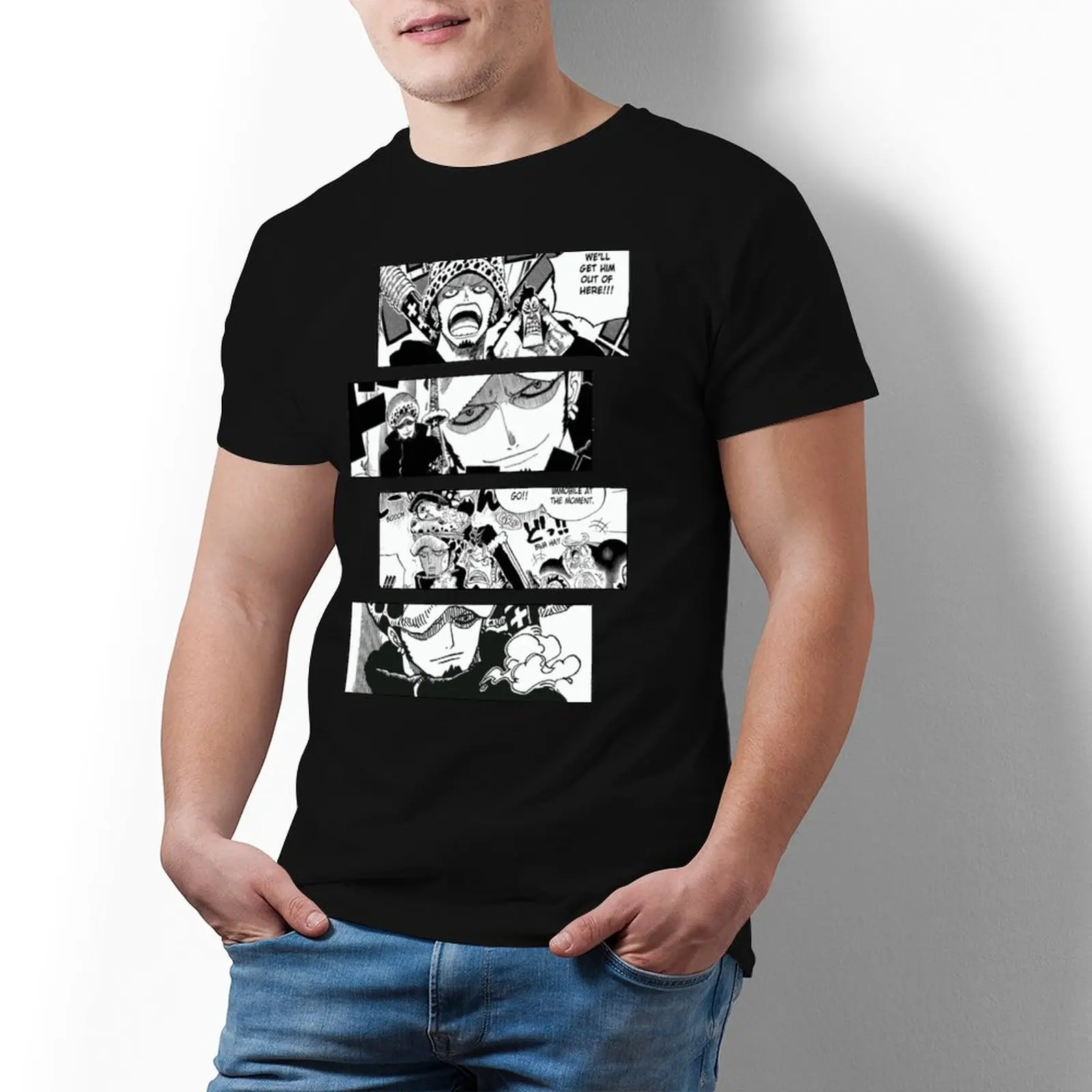 Bandai One Piece Trafalgar D Water Law Panel Stripe T Shirt Anime Short Sleeve Summer T-Shirt Printed Cotton Tee Shirt Man
Bandai One Piece Trafalgar D Water Law Panel Stripe T Shirt Anime Short Sleeve Summer T-Shirt Printed Cotton Tee Shirt Man