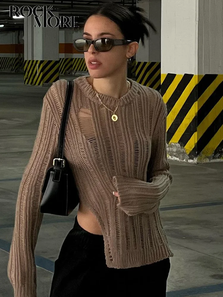 Rockmore Brown Ripped Sweater Y2K Vintage Long Sleeve Slits Pullover Fashion Autumn Knitted Jumpers Top Tee Grunge Fairycore
Rockmore Brown Ripped Sweater Y2K Vintage Long Sleeve Slits Pullover Fashion Autumn Knitted Jumpers Top Tee Grunge Fairycore