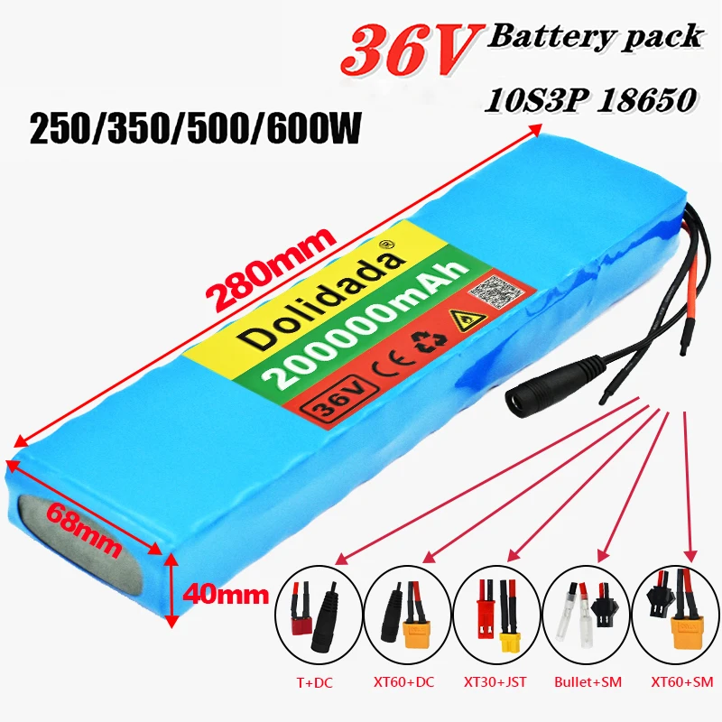 36V 200Ah 18650 Rechargeable Lithium Battery Pack 10S3P 600W Power Modified Bicycle Scooter Electric Vehicle with BMS
36V 200Ah 18650 Rechargeable Lithium Battery Pack 10S3P 600W Power Modified Bicycle Scooter Electric Vehicle with BMS