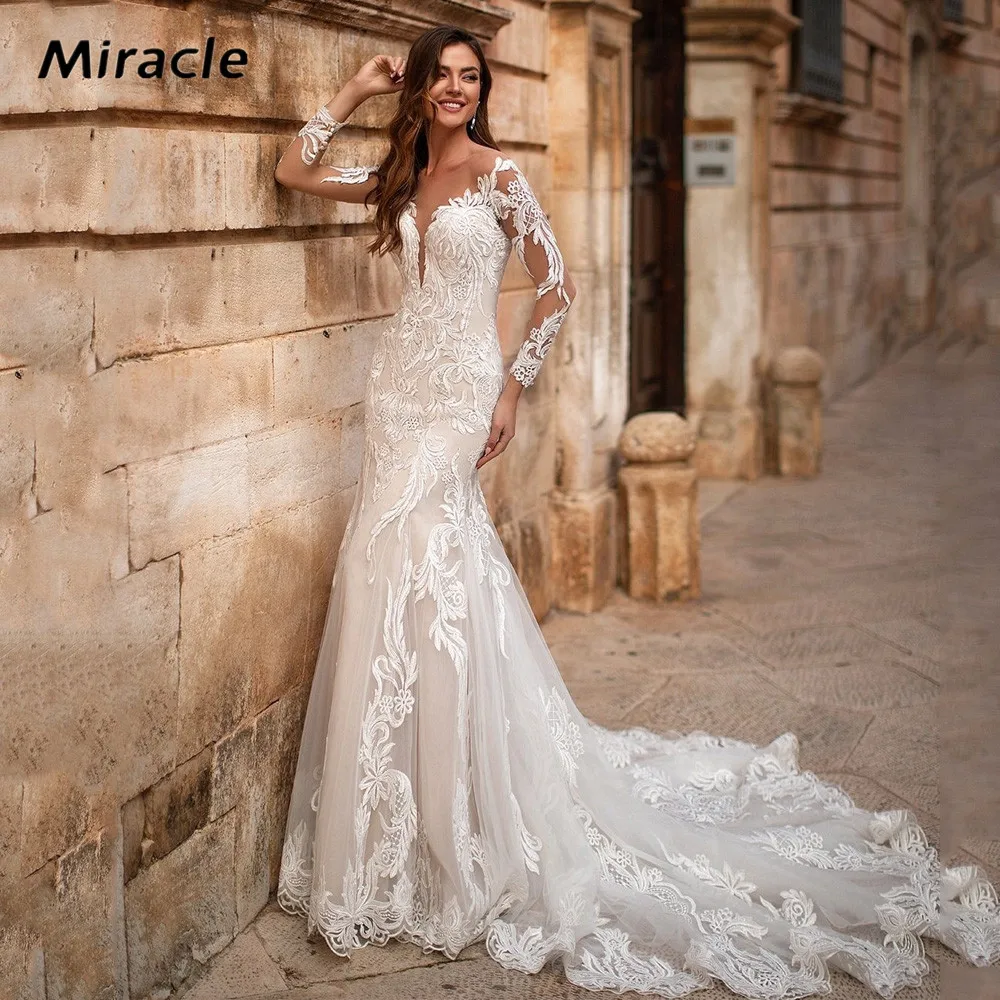 Exquisite Sexy Mermaid Trumpet Wedding Dress Intriguing O-Neck Lace Backless Bridal Gown Appliques Long Sleeve Vestidos De Novia
Exquisite Sexy Mermaid Trumpet Wedding Dress Intriguing O-Neck Lace Backless Bridal Gown Appliques Long Sleeve Vestidos De Novia
