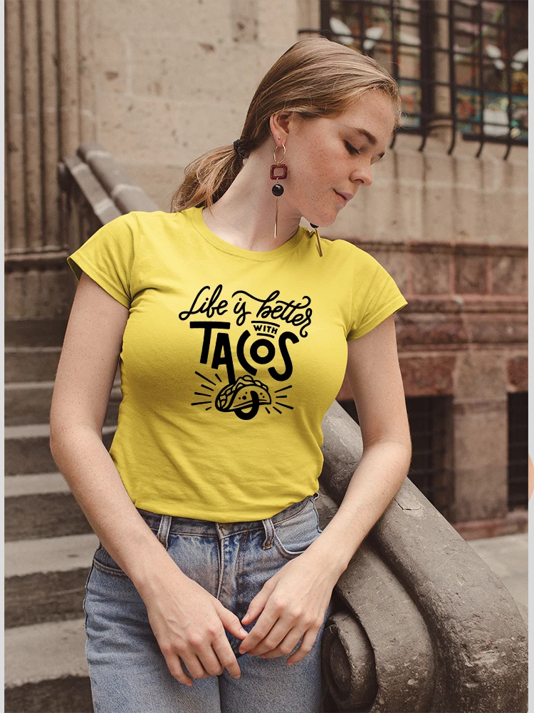 

Женская рубашка с бесплатной доставкой, футболка Life Is Better with Tacos, забавные модные уличные Простые Топы, летние хипстерские Yeskuni