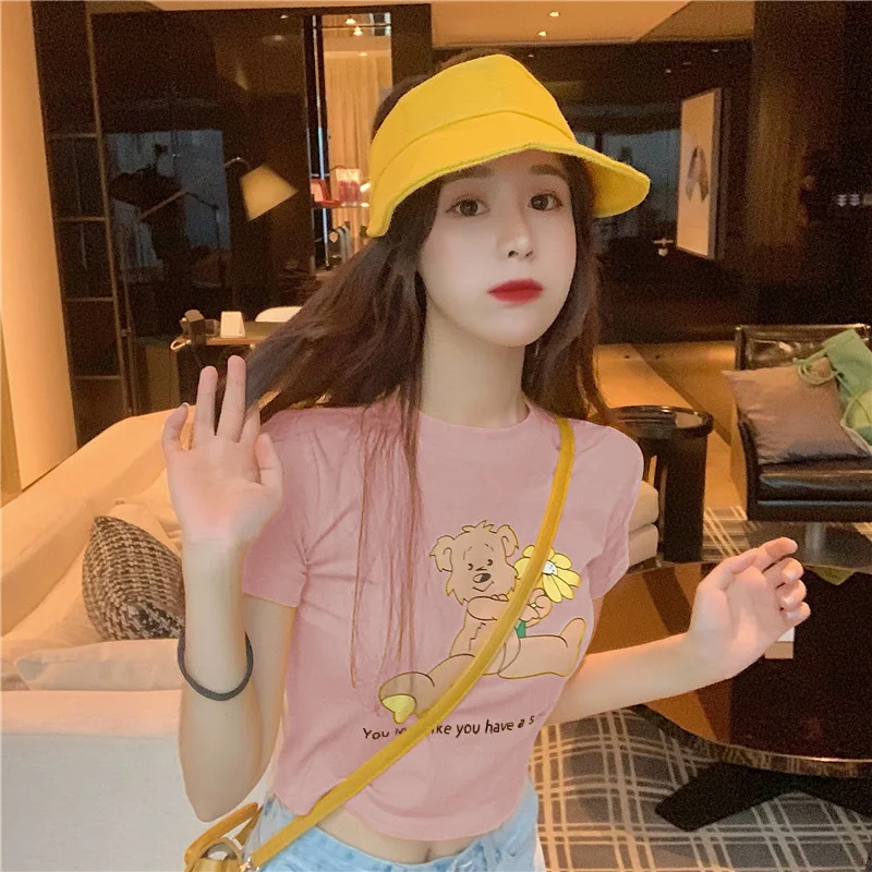 2022 Summer Female Blouse Cute Girl Bear Pattern Female Slim Pink Round Neck Exposed Navel Y2k Crop Top Girls
2022 Summer Female Blouse Cute Girl Bear Pattern Female Slim Pink Round Neck Exposed Navel Y2k Crop Top Girls