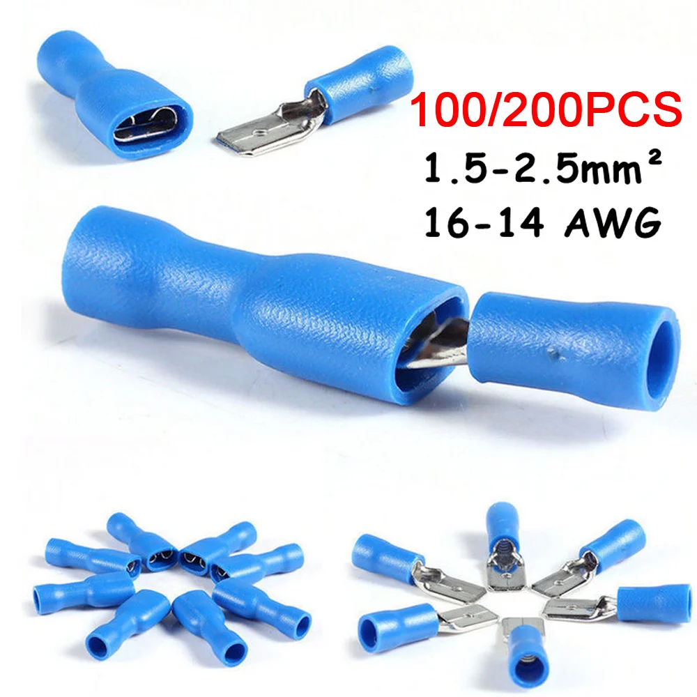 100/200PCS Blue 16-14 AWG Insulated Electrical Wire Cable Connector Spade Crimp Terminal Male Female Kit
100/200PCS Blue 16-14 AWG Insulated Electrical Wire Cable Connector Spade Crimp Terminal Male Female Kit