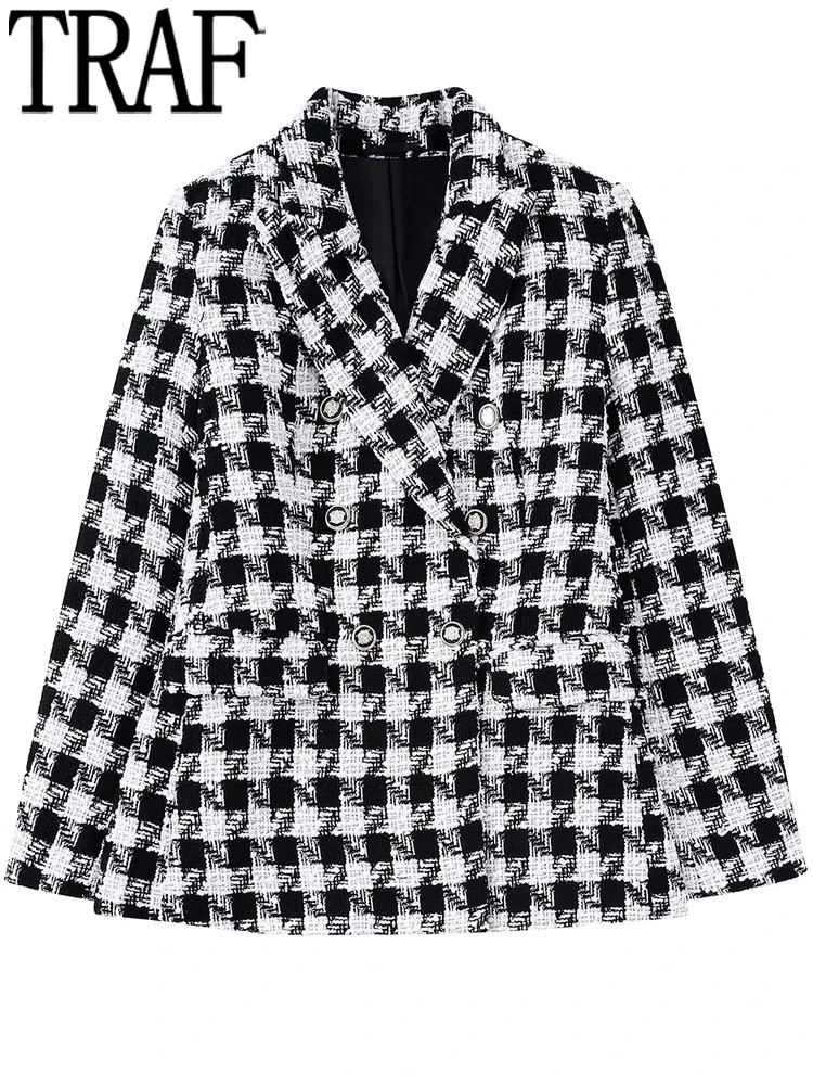 TRAF 2022 Plaid Blazer Women Houndstooth Tweed Jacket Women Coat Long Sleeve Female Blazers Double Breasted Jackets for Women
TRAF 2022 Plaid Blazer Women Houndstooth Tweed Jacket Women Coat Long Sleeve Female Blazers Double Breasted Jackets for Women