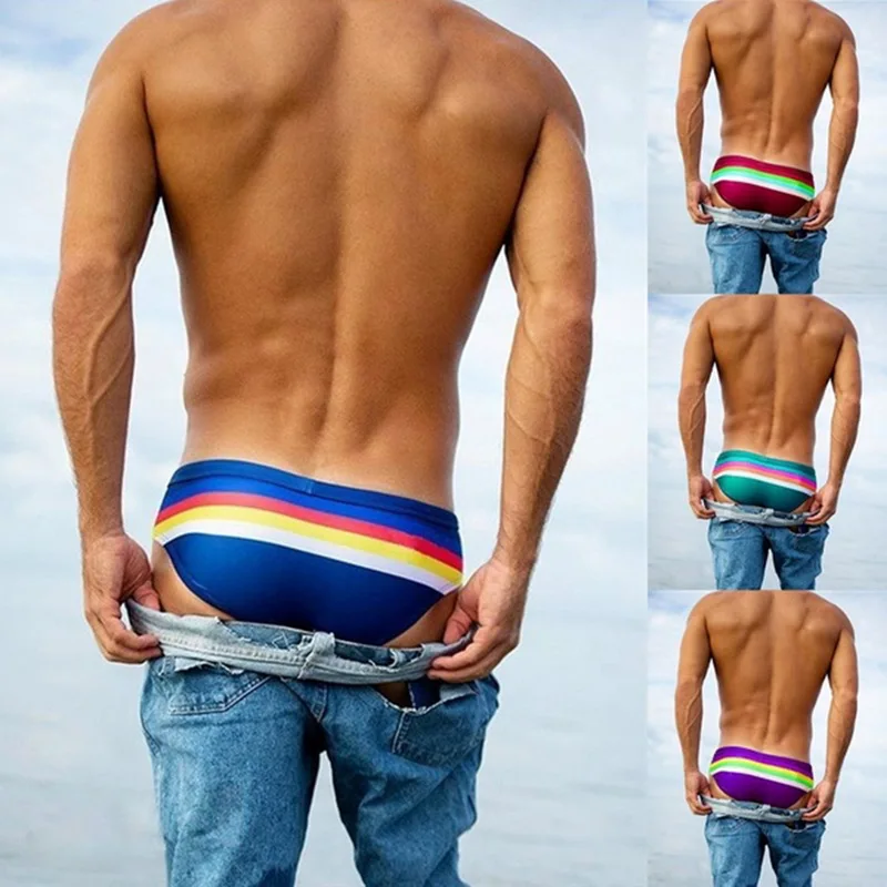 

Mens Triangular Swimwear Low Rise Sexy Pouch Male Swimming Briefs Stripe Swimsuit Man Surf Swim Trunks Beach Shorts 2022 Fashion