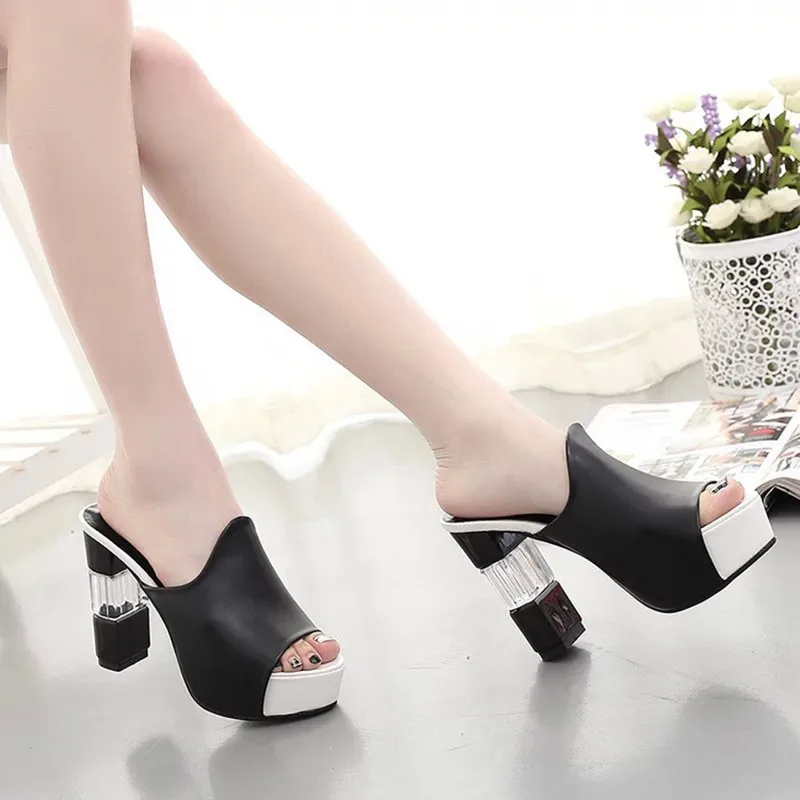 Ladies Leather Sole Slippers Women Sexy High Heel Mules Clogs Black Peep Toe Platform Mules Emal Slip on Sandals Shoes
Ladies Leather Sole Slippers Women Sexy High Heel Mules Clogs Black Peep Toe Platform Mules Emal Slip on Sandals Shoes