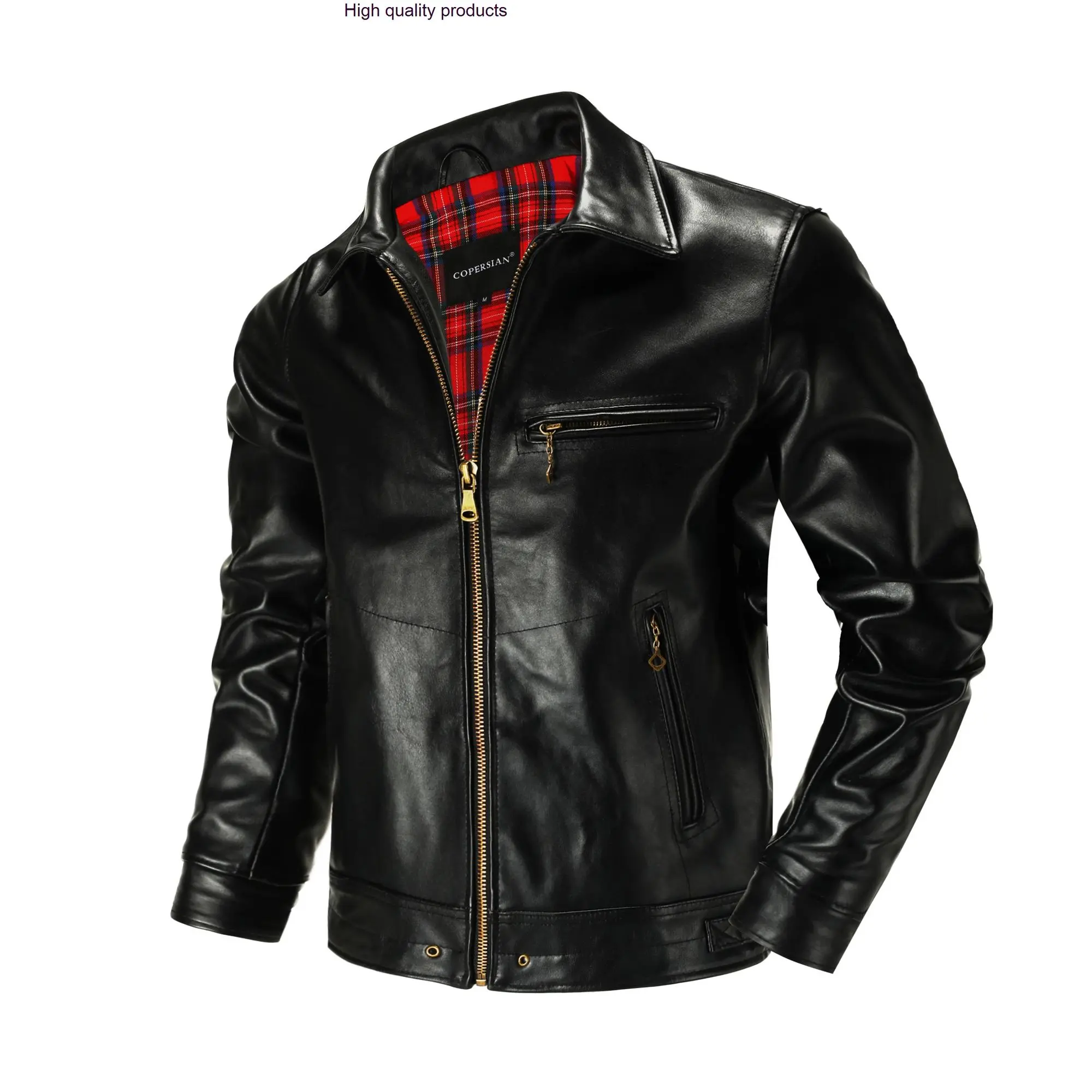 Red Classic Plaid Lining Men's Top Layer Cowhide Genuine Leather Motorcycle Slim Lapel Collar Short Handsome Jacket Black
Red Classic Plaid Lining Men's Top Layer Cowhide Genuine Leather Motorcycle Slim Lapel Collar Short Handsome Jacket Black