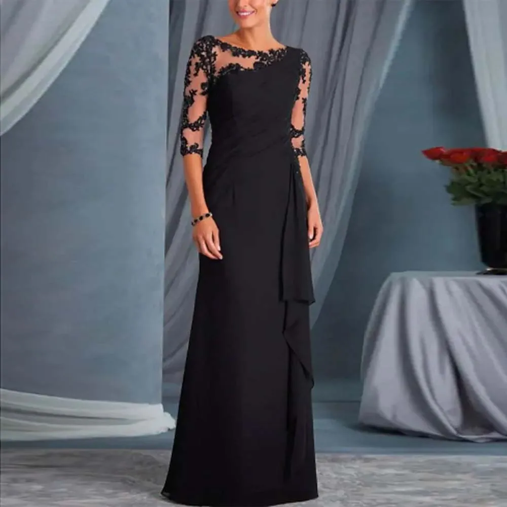 New Women Fashion Long Black Dress Solid Color Lace Patchwork Three Quater Sleeve Pullover Elegant Chic Prom Ladies A-line Dress
New Women Fashion Long Black Dress Solid Color Lace Patchwork Three Quater Sleeve Pullover Elegant Chic Prom Ladies A-line Dress