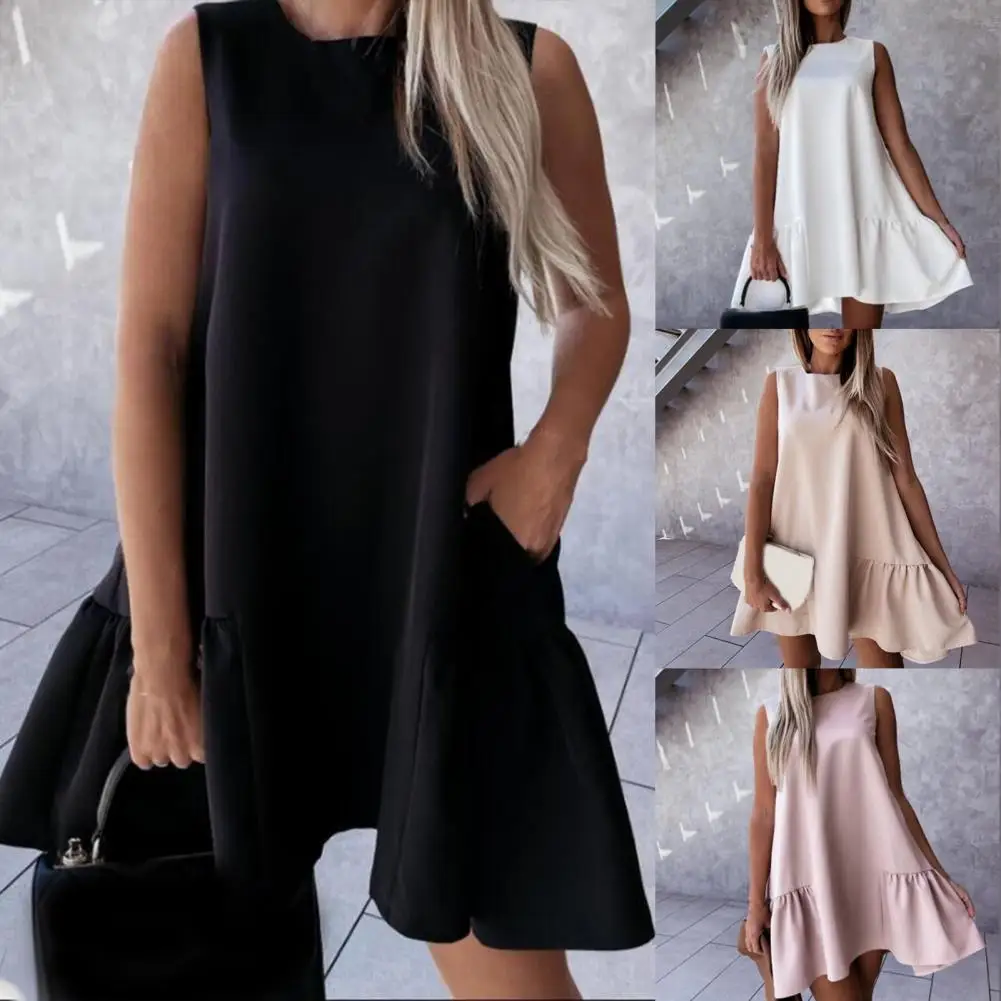 Summer Women Dress Ruffle Solid Color Round Neck Large Hem Skirt Beach Dress
Summer Women Dress Ruffle Solid Color Round Neck Large Hem Skirt Beach Dress