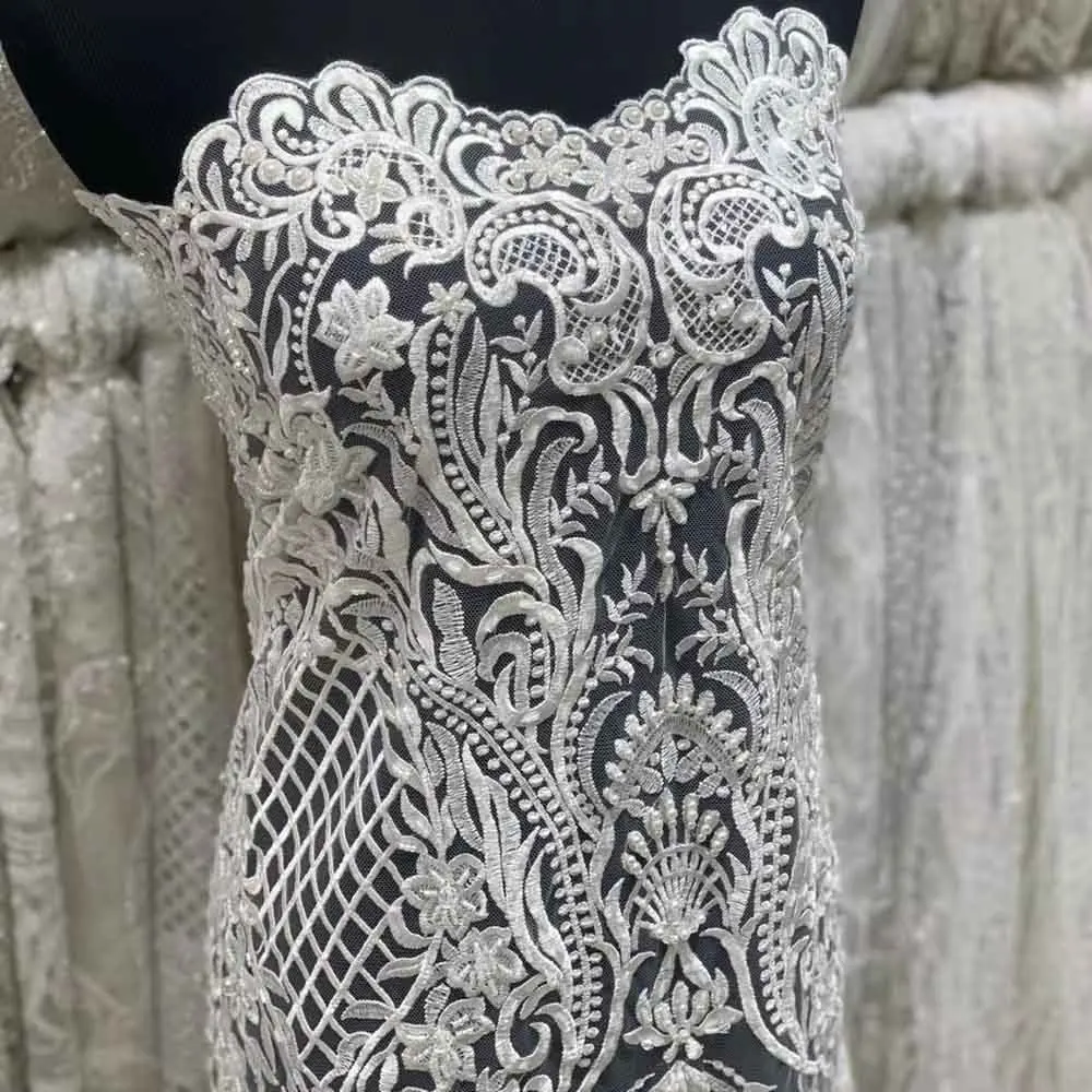 Bridal Handmade Beaded Mesh White Embroidery Lace Tulle Fabric Material for Sewing Gorgeous Wedding Dress Women Evening Gown New
Bridal Handmade Beaded Mesh White Embroidery Lace Tulle Fabric Material for Sewing Gorgeous Wedding Dress Women Evening Gown New