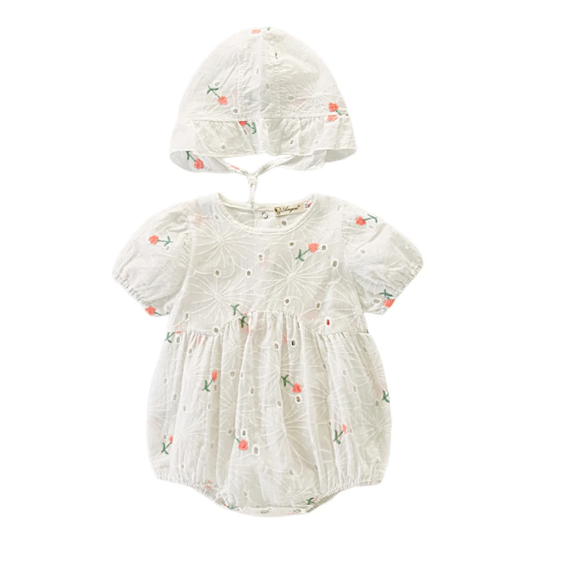 Infants Girls Clothes Set, Round Neck Short Sleeve Lace Embroidery Flower Romper with Hat, White
Infants Girls Clothes Set, Round Neck Short Sleeve Lace Embroidery Flower Romper with Hat, White