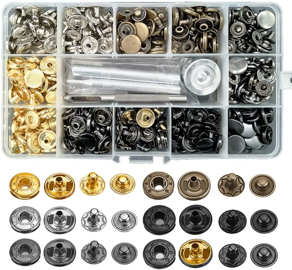 12.5mm Leather Snap Fasteners Kit Metal Button Snaps Press Studs 4 Installation Tools 6 Color Leather Snaps for Clothes,Jackets
12.5mm Leather Snap Fasteners Kit Metal Button Snaps Press Studs 4 Installation Tools 6 Color Leather Snaps for Clothes,Jackets