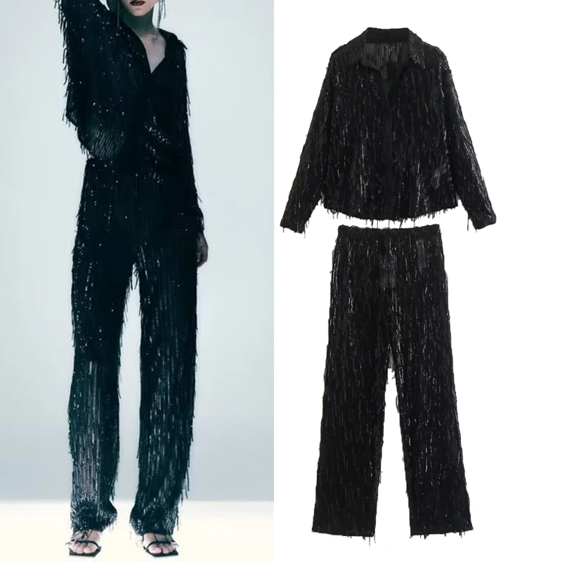 Autumn Winter 2022 New Lapel Single Breasted Tassel Sequined Shirt High Waist Wide Leg Pants Casual Fashion Suit
Autumn Winter 2022 New Lapel Single Breasted Tassel Sequined Shirt High Waist Wide Leg Pants Casual Fashion Suit