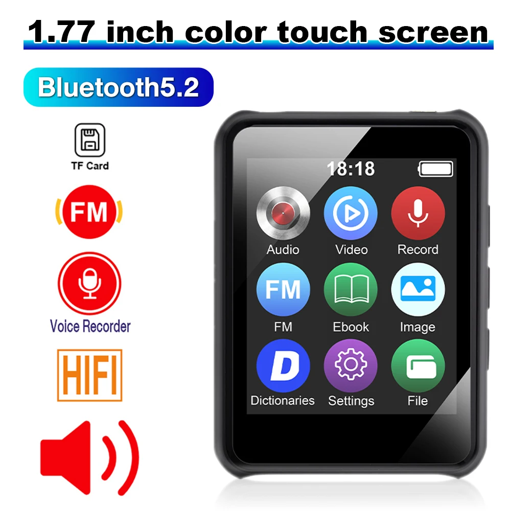 

MP3 плеер Bluetooth 5,2 полноэкранный Walkman портативный спортивный музыкальный плеер Mp4 видео плеер FM/Электронная книга/Диктофон Mp3 плееры