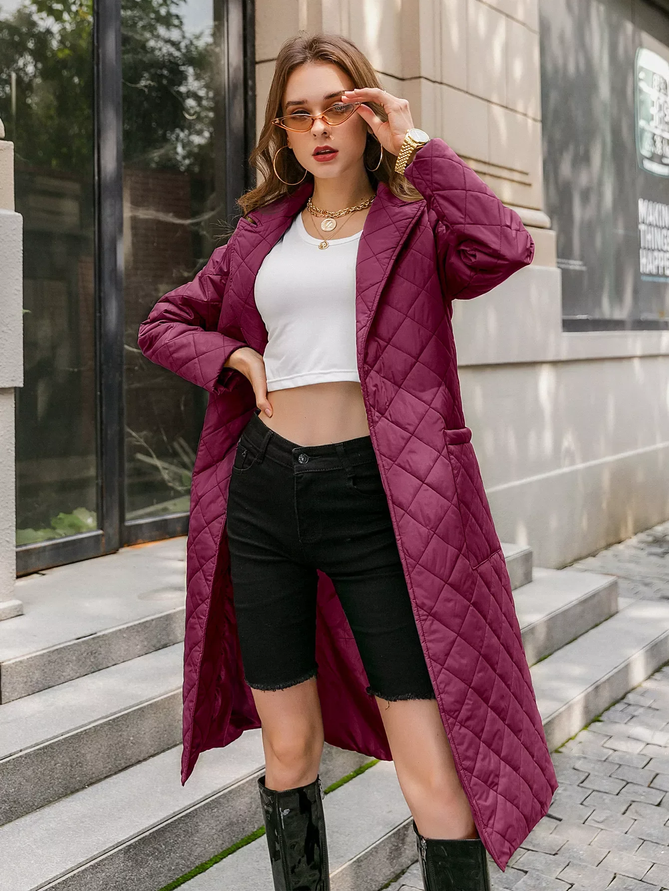 

Simplee Cotton padded long winter coat female Casual pocket sash women parkas High street tailored collar stylish overcoat 2020