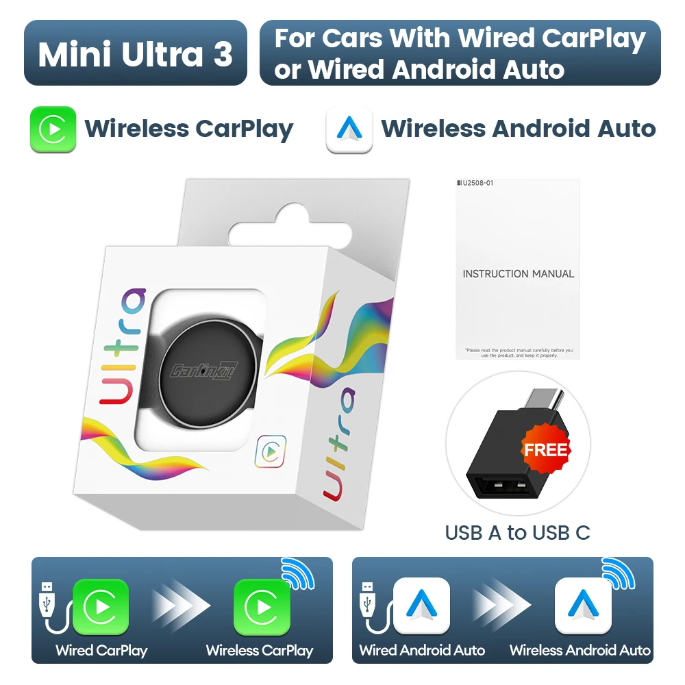 Беспроводной Смарт-адаптер CarlinKit 5.0 Mini Ultra 2/3 USB Для Android Auto И CarPlay С Wi-Fi, Bluetooth
Беспроводной Смарт-адаптер CarlinKit 5.0 Mini Ultra 2/3 USB Для Android Auto И CarPlay С Wi-Fi, Bluetooth