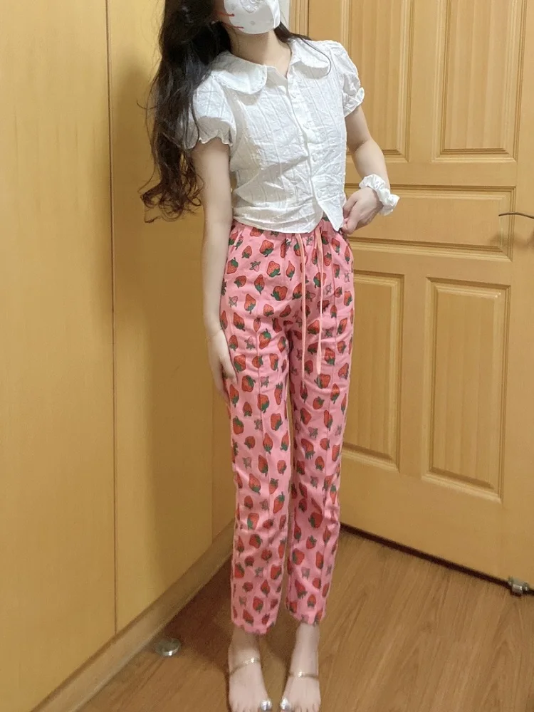Pink Strawberry Pant Women Elastic Waist Casual Trousers for Sweet Girl Harajuku Kawaii Sweatpants
Pink Strawberry Pant Women Elastic Waist Casual Trousers for Sweet Girl Harajuku Kawaii Sweatpants