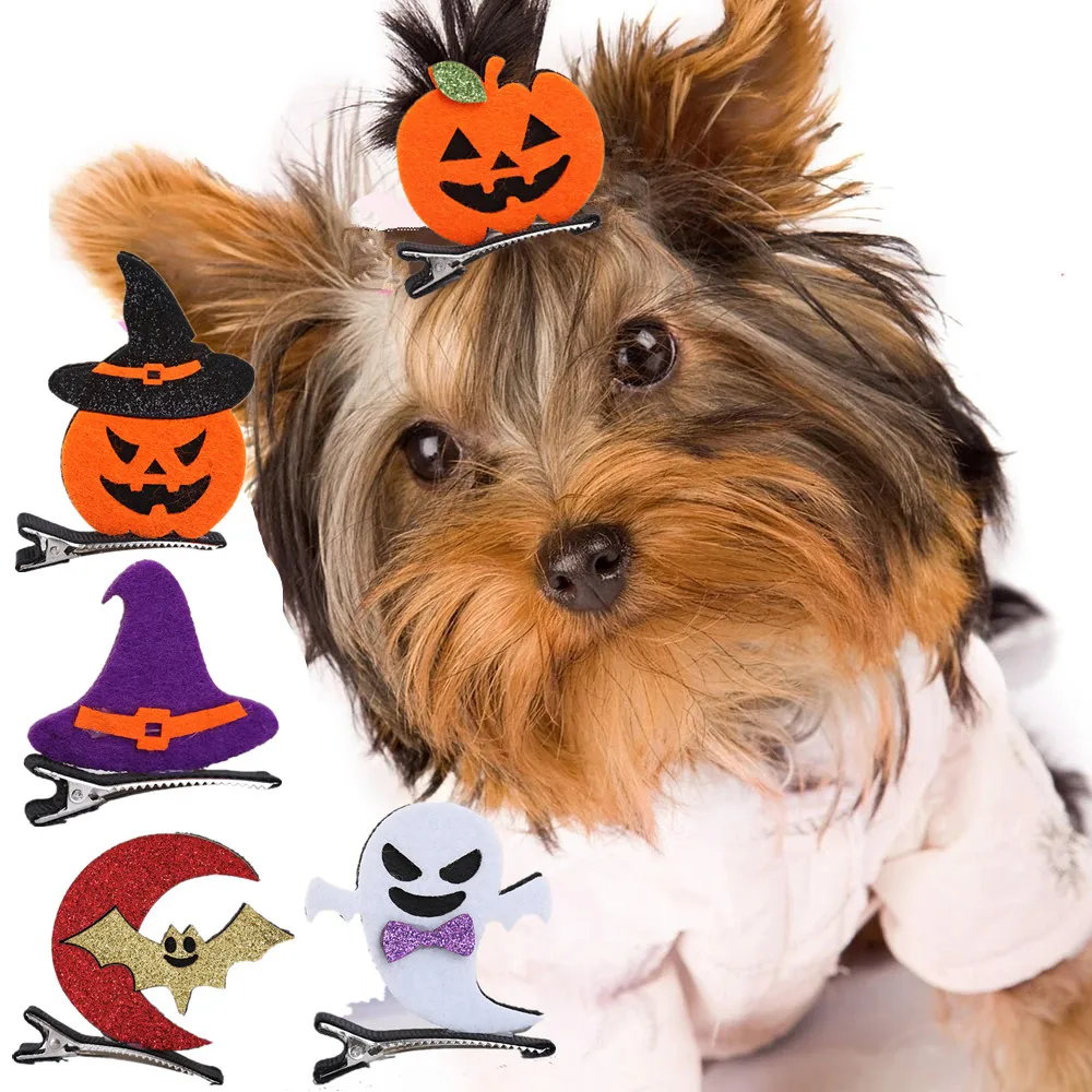 

1pcs Pet Supplies Hair Accessories Halloween Pumpkin Bat BB Dog Hairpin Pets Grooming Bows Products for Medium Small Dog Cats
