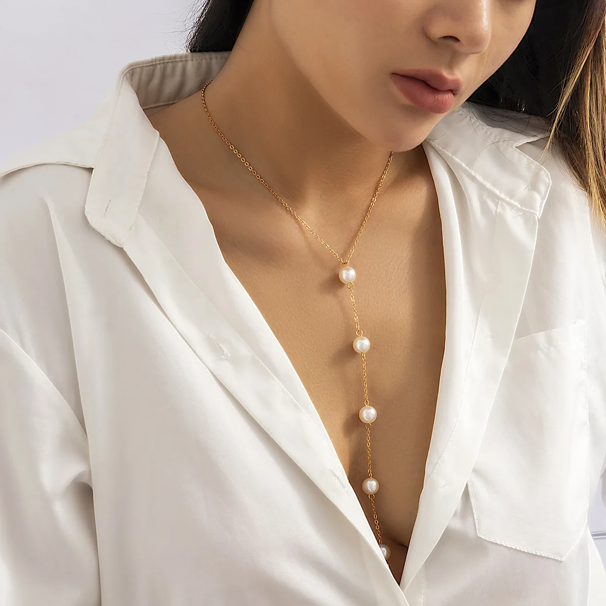 Simple Boho Long Imitation Pearls Back Necklace for Women Sexy Tassel Pearl Harness Bikini Chest Chain Body Jewelry Mujer
Simple Boho Long Imitation Pearls Back Necklace for Women Sexy Tassel Pearl Harness Bikini Chest Chain Body Jewelry Mujer