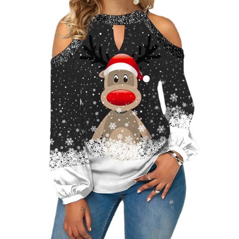 Spring Summer Oversized T Shirt Women's Santa Print Off-shoulder Halterneck Long-sleeved Loose Top T-shirt For Ladies
Spring Summer Oversized T Shirt Women's Santa Print Off-shoulder Halterneck Long-sleeved Loose Top T-shirt For Ladies