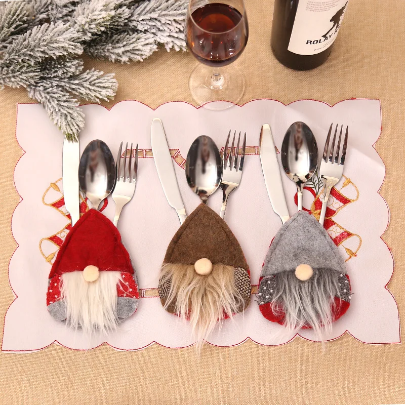 

Faceless Doll Santa Claus Tableware Holder Bag Fork Knife Cutlery Holder Bag Cover Christmas Decorations For Home 2023