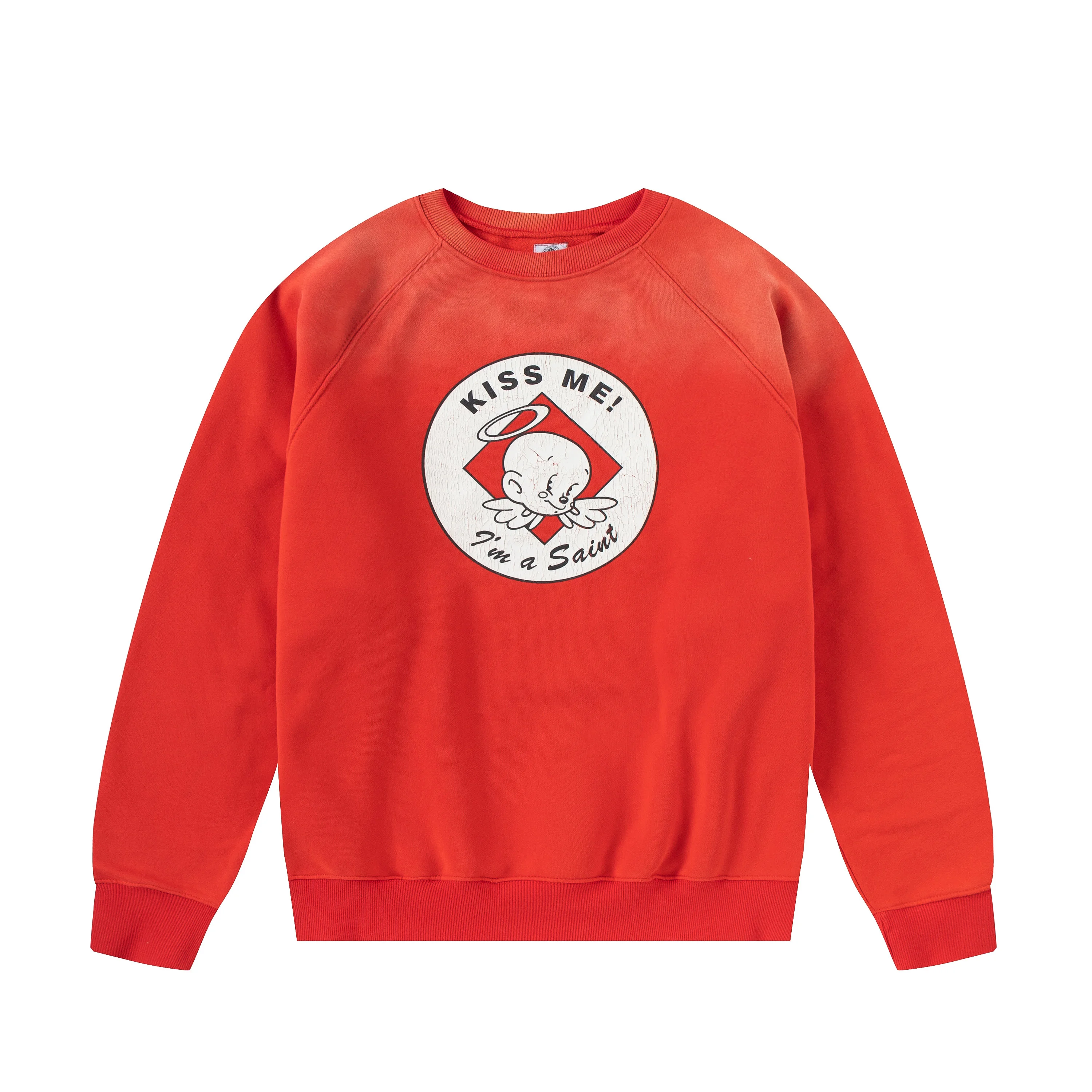 23FW винтажные потертые красные свитшоты в стиле Св. Майкла для мужчин и женщин 1:1 лучшее качество KISS ME Angel Baby Destroy пуловер с круглым вырезом толстовка 
23FW винтажные потертые красные свитшоты в стиле Св. Майкла для мужчин и женщин 1:1 лучшее качество KISS ME Angel Baby Destroy пуловер с круглым вырезом толстовка