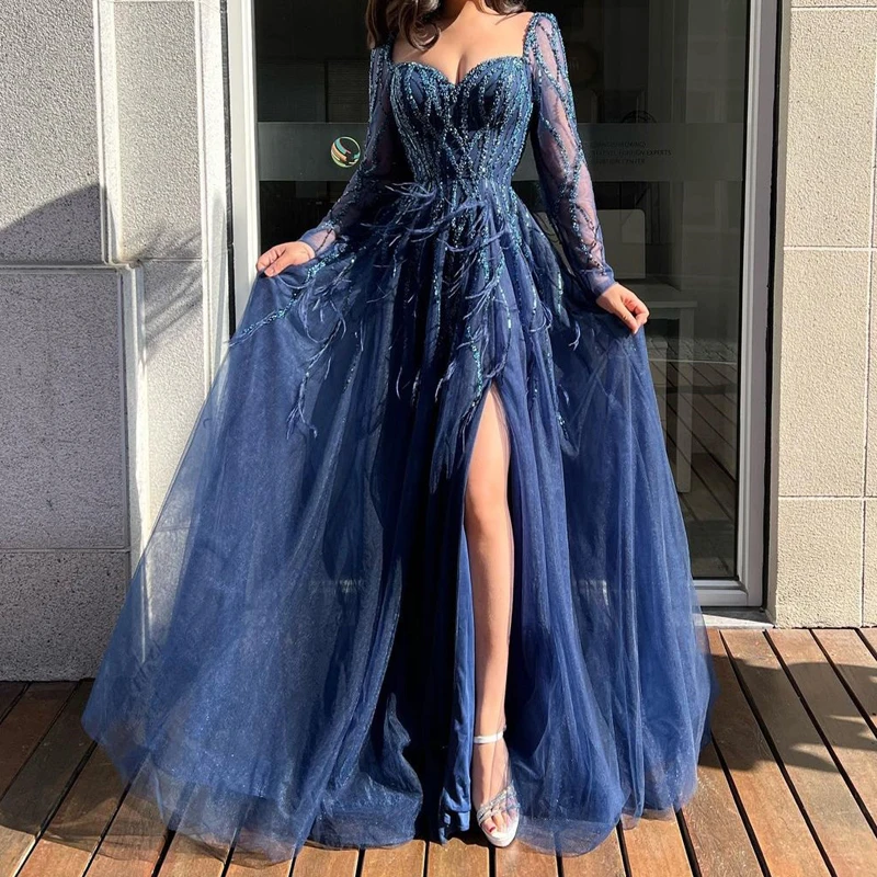 Navy Blue Cap Sleeve Luxury Evening Dresses Gowns Beaded Feather Elegant 2022 For Women Party Couture
Navy Blue Cap Sleeve Luxury Evening Dresses Gowns Beaded Feather Elegant 2022 For Women Party Couture