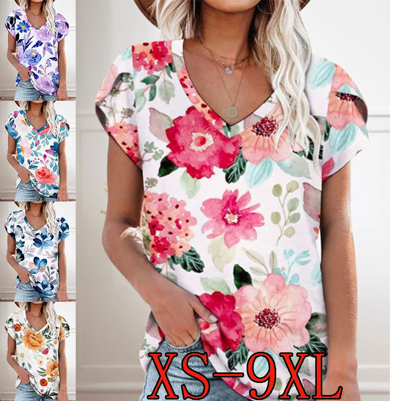 Ladies Casual Fashion Short Sleeve Summer Floral Pattern Print Sexy Commuter T-Shirt XS-9XL
Ladies Casual Fashion Short Sleeve Summer Floral Pattern Print Sexy Commuter T-Shirt XS-9XL