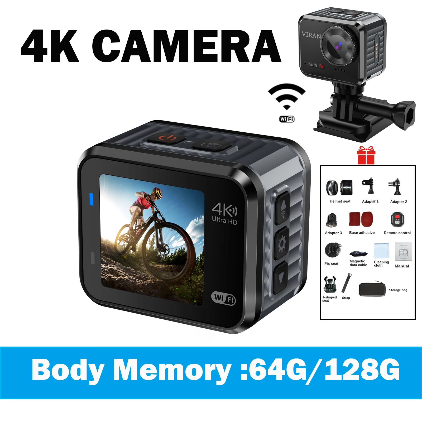 

2022 Mini 4K/60fps HD Action Camera 20MP WiFi 170D1.5-inch Body Waterproof Go Pro Helmet Video Recording Cameras Sports DV Cam