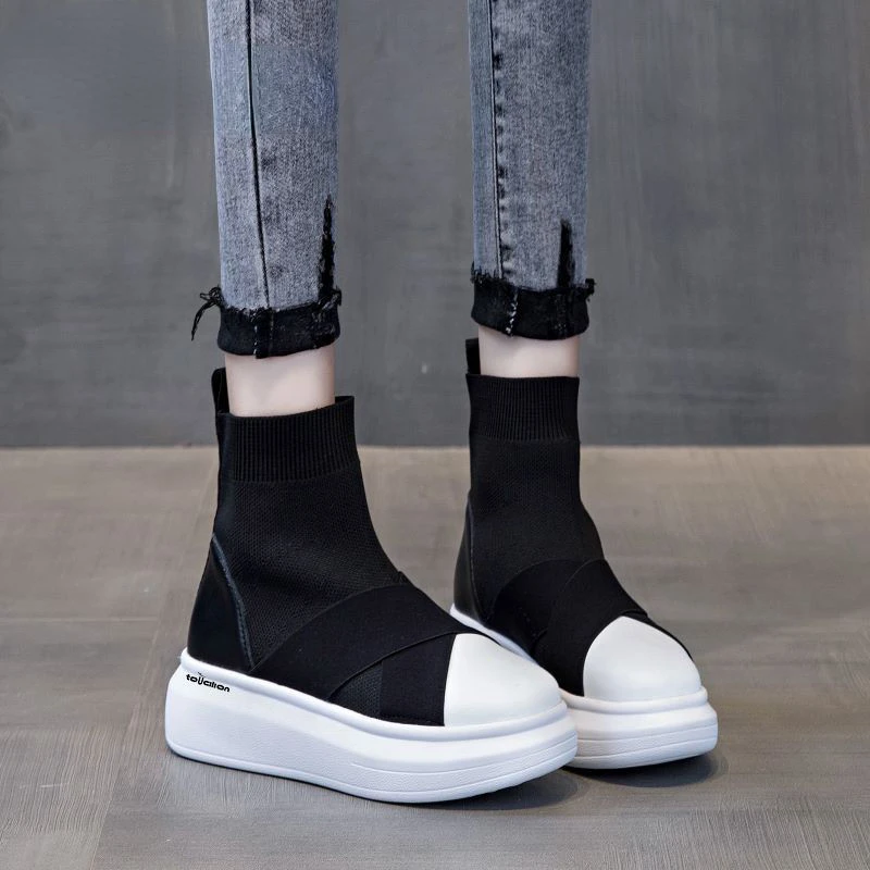 Women's High Top Boots 2022 Fashion Women's Shoes Casual Simple Round Toe Sneakers Ladies Elastic Breathable Knitted Shoes E350
Women's High Top Boots 2022 Fashion Women's Shoes Casual Simple Round Toe Sneakers Ladies Elastic Breathable Knitted Shoes E350
