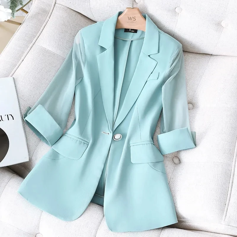 Spring/Summer Women's Jacket Coats New Korean Mesh Mid-Sleeve Short Tops Ladies Blue Blazers Slim Female Overcoat Clothing 3XL
Spring/Summer Women's Jacket Coats New Korean Mesh Mid-Sleeve Short Tops Ladies Blue Blazers Slim Female Overcoat Clothing 3XL