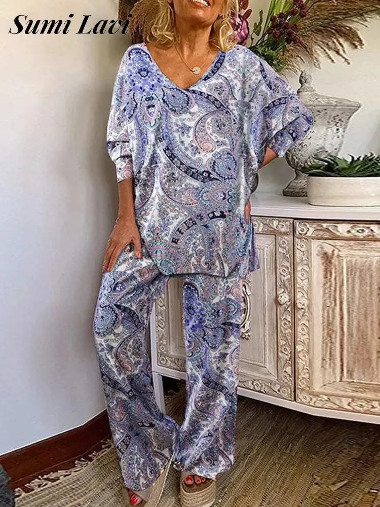 New Summer Ladies Thin Loose Suit Women Vintage Print Trousers Two Piece Set Spring Casual Long Sleeve Tops Wide Leg Pants Suits
New Summer Ladies Thin Loose Suit Women Vintage Print Trousers Two Piece Set Spring Casual Long Sleeve Tops Wide Leg Pants Suits