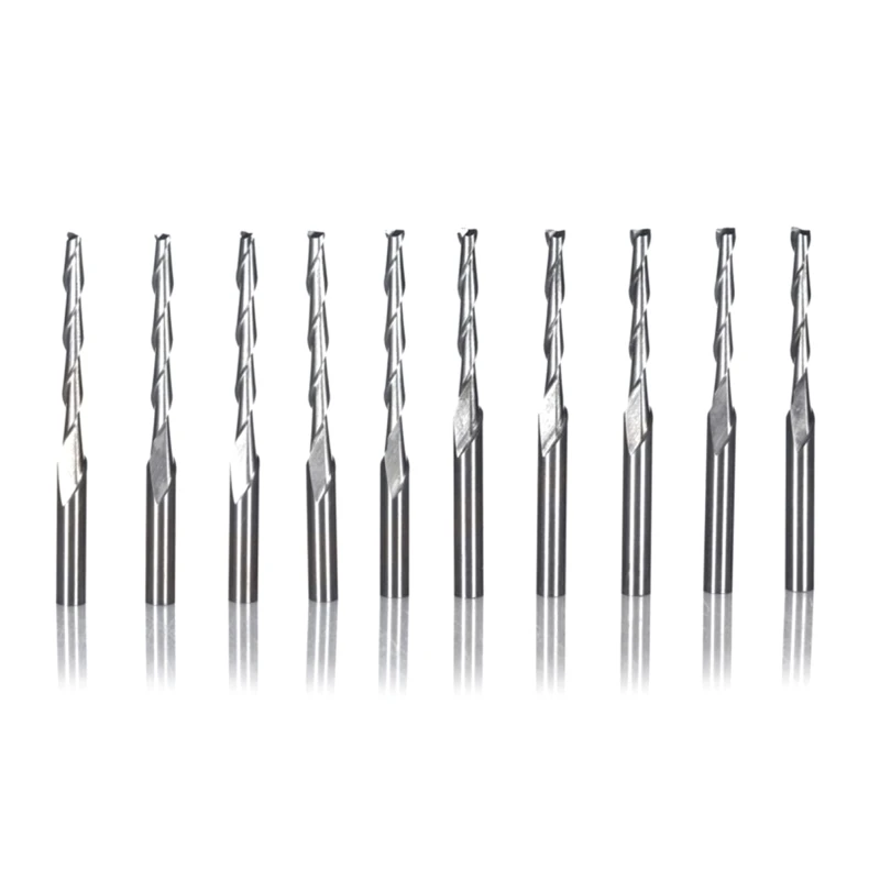 10 Pcs/Set Spiral Router Bits 2 Flutes Milling Cutter 3.175x2x22mm Ball Nose Engraving Bits for Woodworking Carving
10 Pcs/Set Spiral Router Bits 2 Flutes Milling Cutter 3.175x2x22mm Ball Nose Engraving Bits for Woodworking Carving