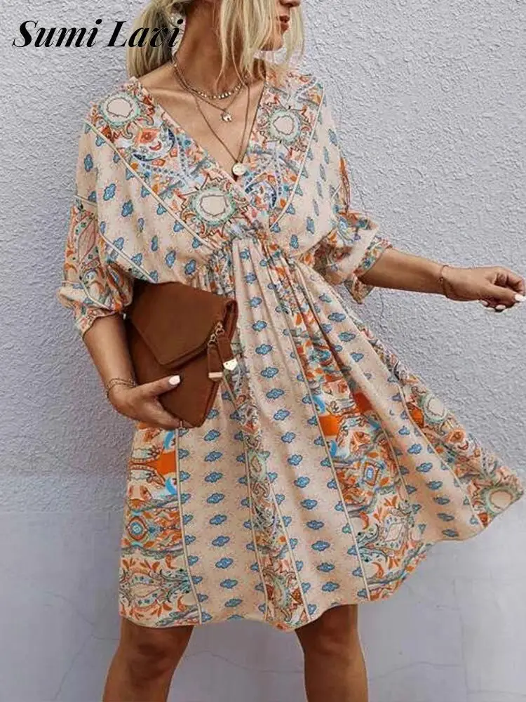 2022 Ladies Sexy V Neck Half Sleeve Dress Boho Vintage Graphic Print Loose Short Dress Summer Elegant Back Lace Up A-Line Dress
2022 Ladies Sexy V Neck Half Sleeve Dress Boho Vintage Graphic Print Loose Short Dress Summer Elegant Back Lace Up A-Line Dress