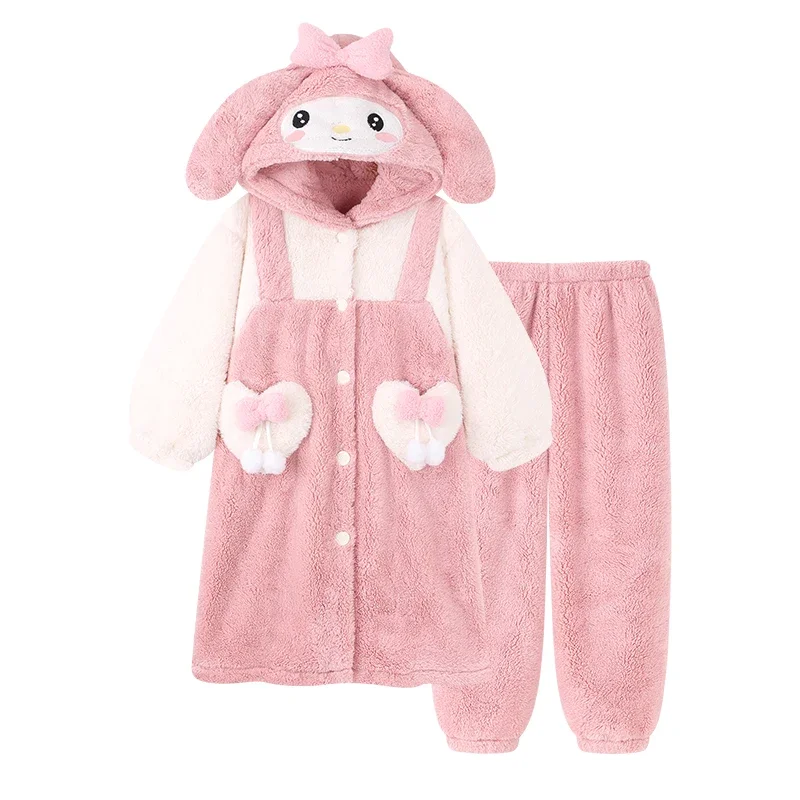 Kawaii Sanrio пижамный комплект мультфильм My Melody зимняя фланелевая женская пижама брюки комплект длинная домашняя одежда 
Kawaii Sanrio пижамный комплект мультфильм My Melody зимняя фланелевая женская пижама брюки комплект длинная домашняя одежда
