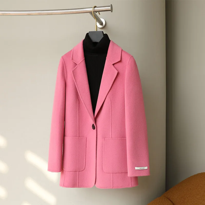 

Повседневное твидовое пальто, новое двухстороннее шерстяное пальто с воротником-костюмом, женское короткое маленькое пальто с буфами, темпераментная модель 2023 года, осень/зима