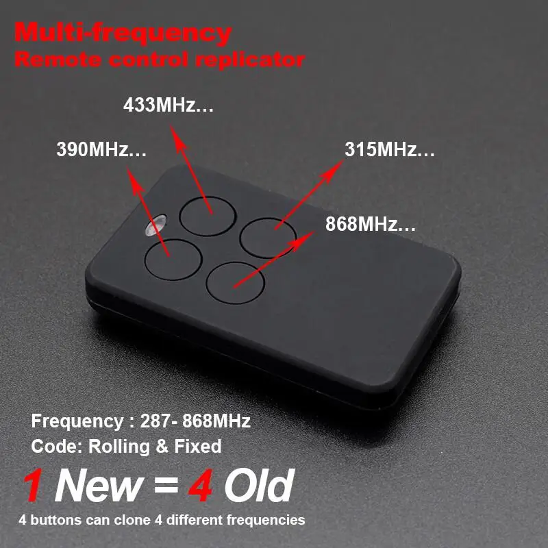 280MHz to 868 MHz Multifrequency Garage Door Gate Remote Control Duplicator Keychain 433MHz 433 Mhz Command Clone DOORHAN JCM
280MHz to 868 MHz Multifrequency Garage Door Gate Remote Control Duplicator Keychain 433MHz 433 Mhz Command Clone DOORHAN JCM