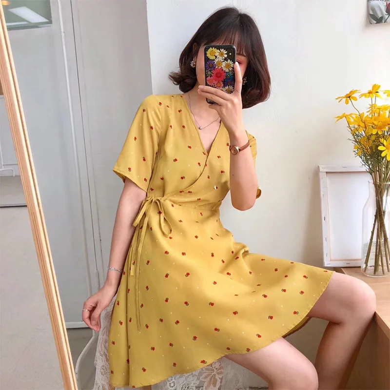 Summer Mini Dress for Women Sweet Flower Dot Printed V Neck Dress Female Lace-up A-Line Dress Robe Vestido Sundress New Slpbely
Summer Mini Dress for Women Sweet Flower Dot Printed V Neck Dress Female Lace-up A-Line Dress Robe Vestido Sundress New Slpbely