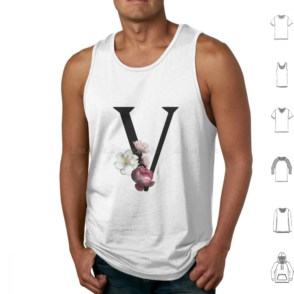 

Letter V With Flowers Tank Tops Print Cotton Initial Letter Flowers Roses Beautiful Gardenia