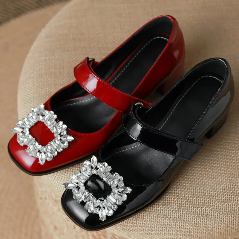 Brand Design Diamond Square Buckle Low Heel Women's Shoes Fashion Genuine Leather Square Toe Office Mary Jane Black Red Big Size
Brand Design Diamond Square Buckle Low Heel Women's Shoes Fashion Genuine Leather Square Toe Office Mary Jane Black Red Big Size